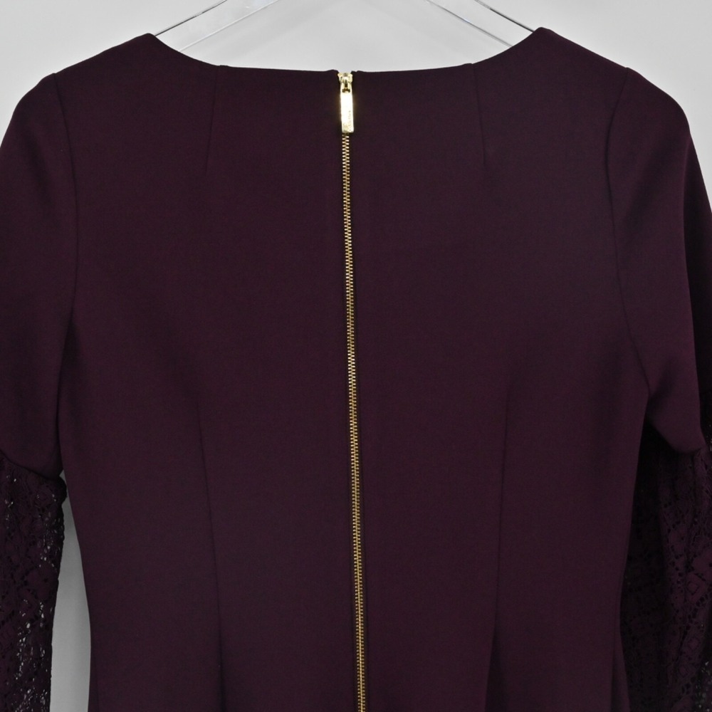 Calvin Klein Burgundy Sheath Dress Size 4 Lace Bell Sleeve Sheath Moody Romantic - Picture 12 of 14